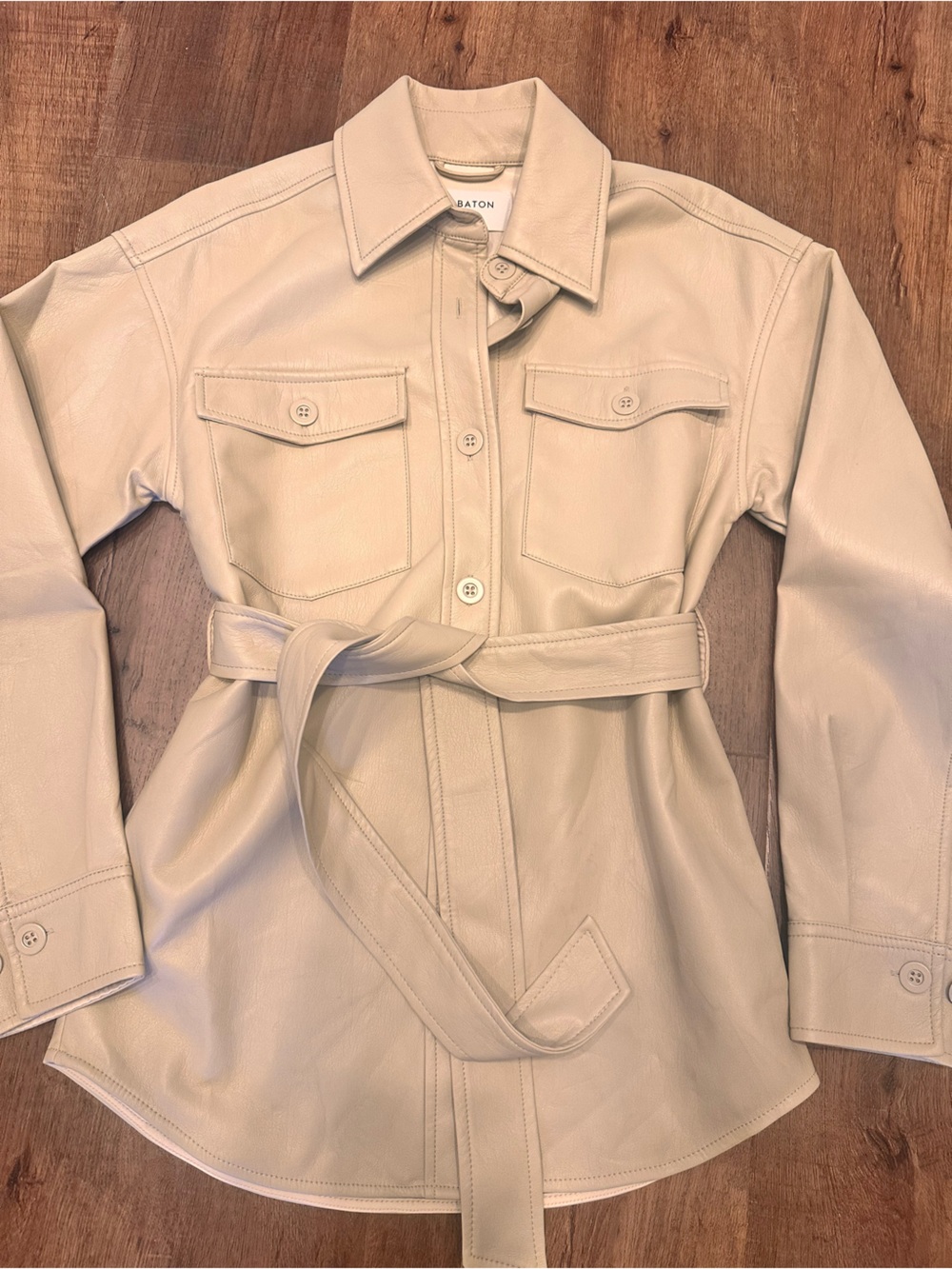 Aritzia Babaton faux leather short trench jacket cream xxs